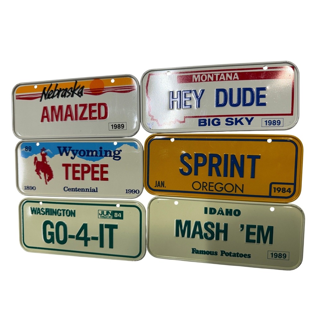 Vintage 80s Novelty Mini License Plates Set of 6